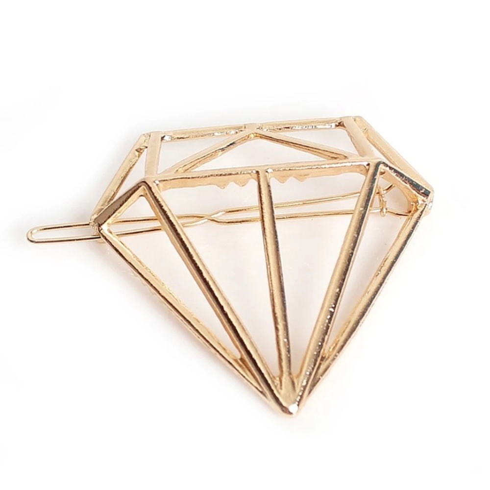 Golden Diamond Geometric Hair Barrette - Picture 2 of 3
